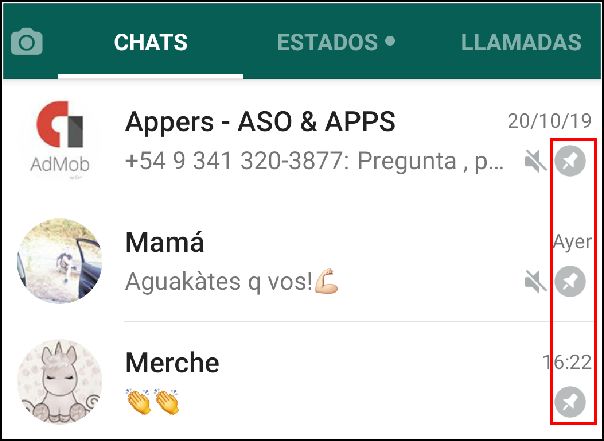 Límite chats fijados WhatsApp