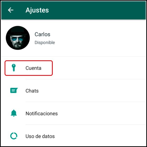 ajustes cuenta WhatsApp