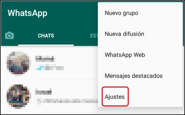 ajustes de WhatsApp