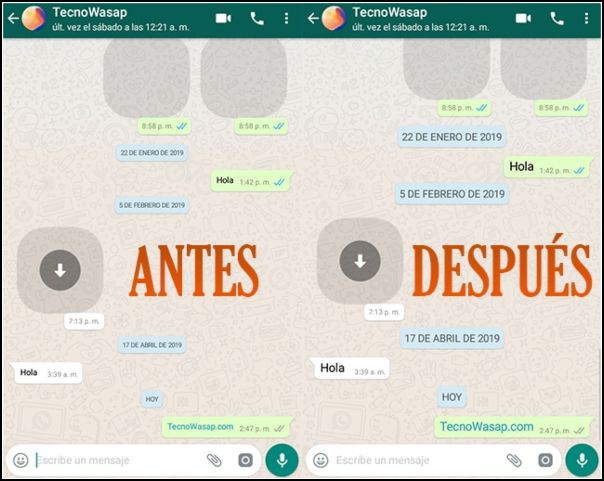 Antes y después letra WhatsApp