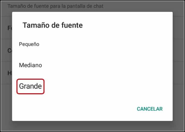 tamaño grande letra WhatsApp