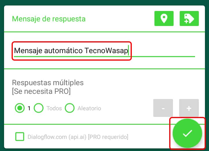 Ejemplo de respuesta automática configurada en WhatsApp