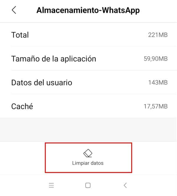 limpiar caché y datos en WhatsApp