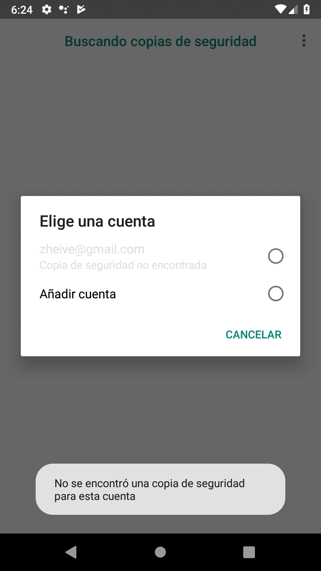 no se encontró copia de seguridad