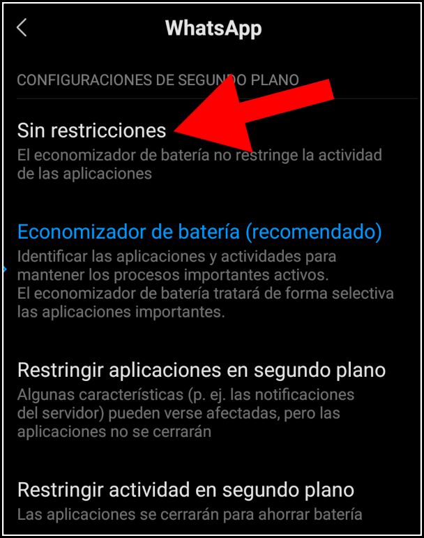 configuración en segundo plano para WhatsApp