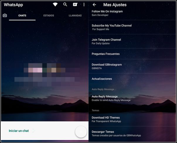 WhatsApp Transparente, aspecto y ajustes