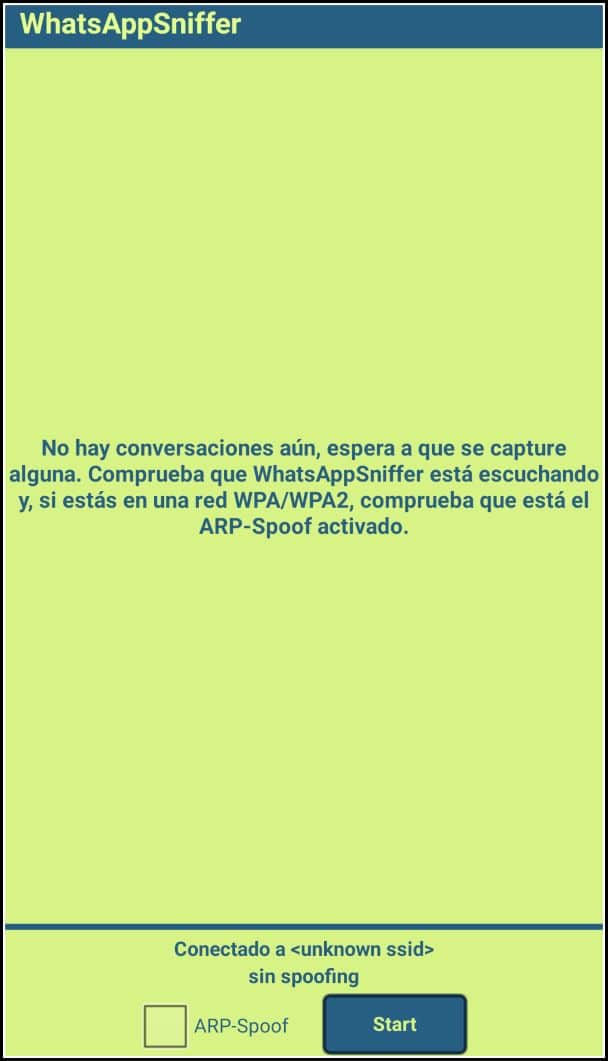 pantalla principal de WhatsApp Sniffer