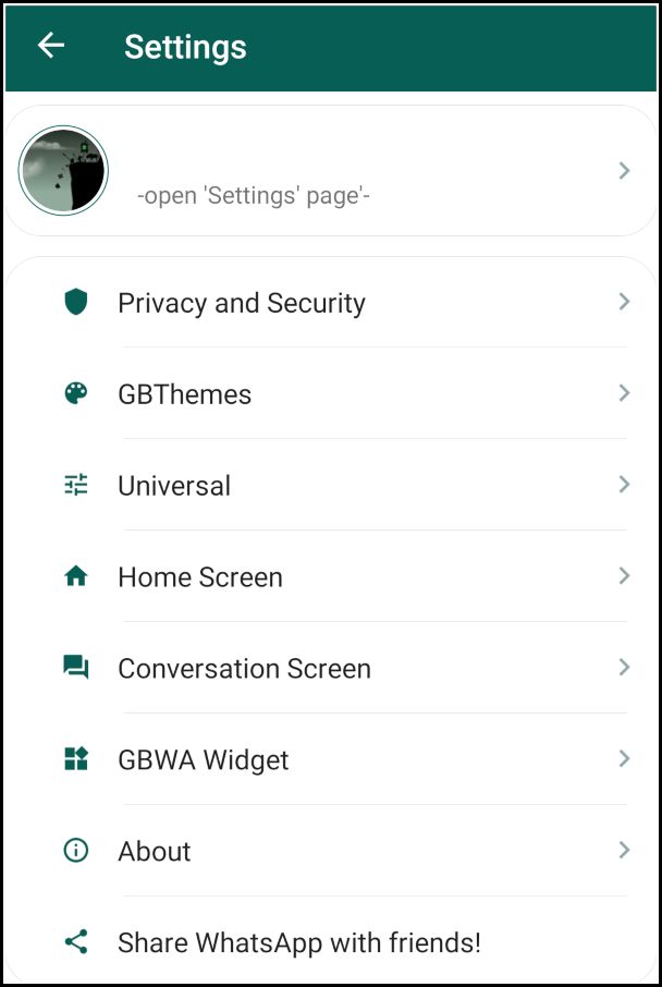 ajustes de GBWhatsApp Pro