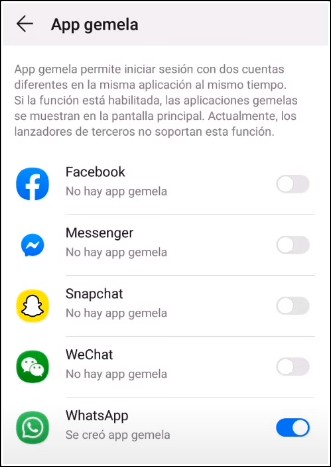 App gemela para tener dos WhatsApp en móviles Huawei