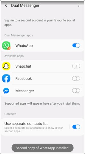 Dual Messenger para usar dos WhatsApp en Samsung