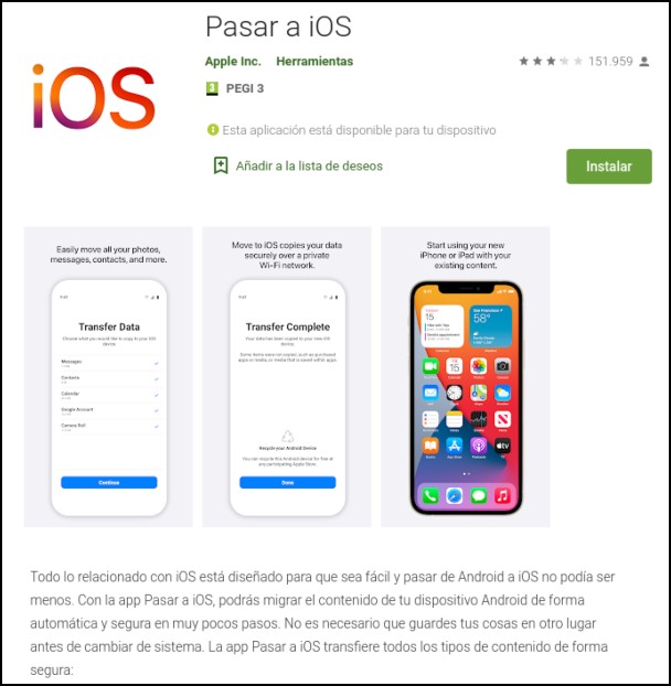 App Pasar a iOS para mover WhatsApp de Android a iPhone